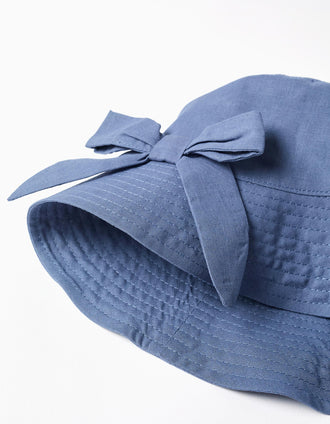 Chapéu com laço aplicado para menina, azul