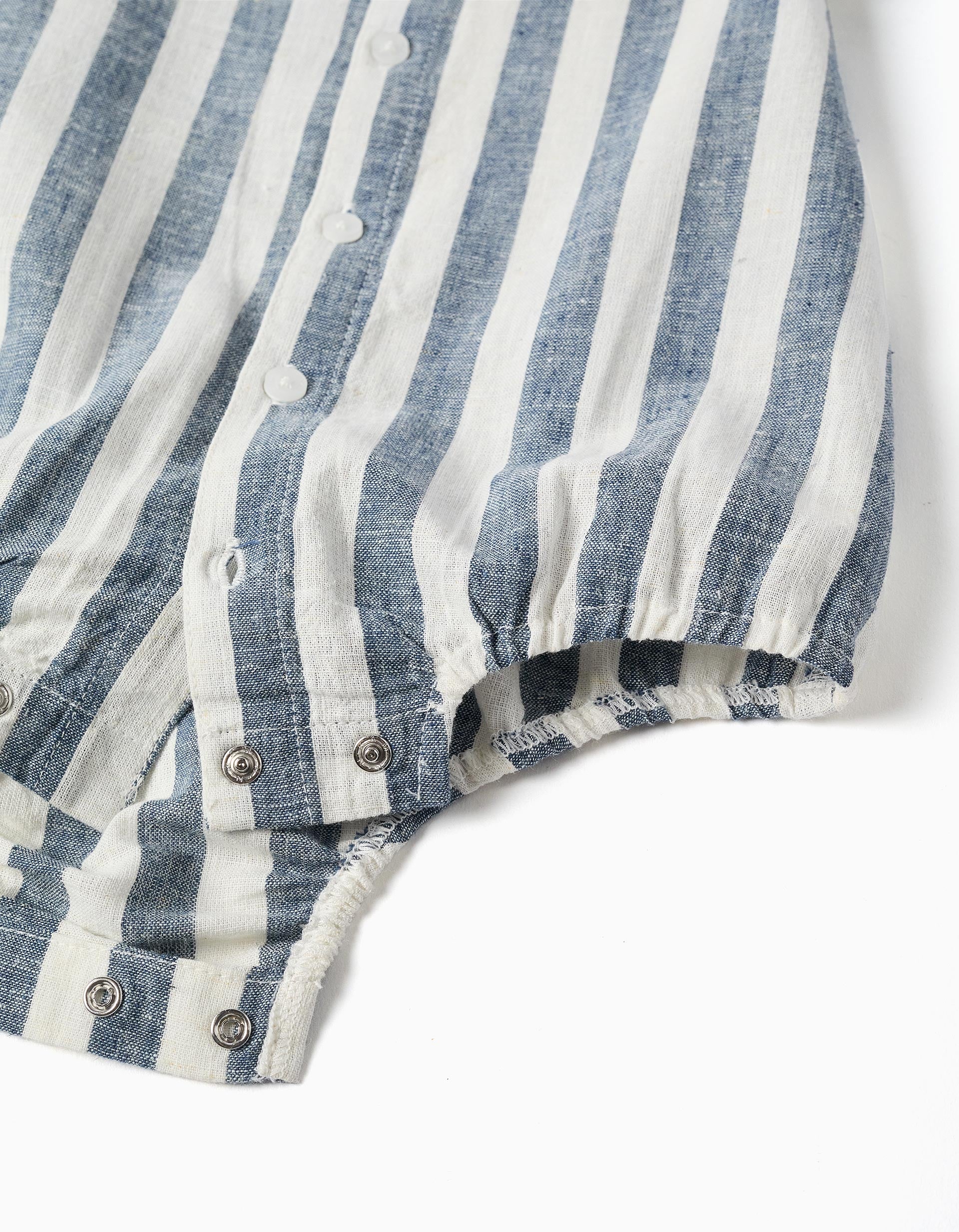 Body-camisa de linho às riscas You&Me para recém-nascido, branco/azul