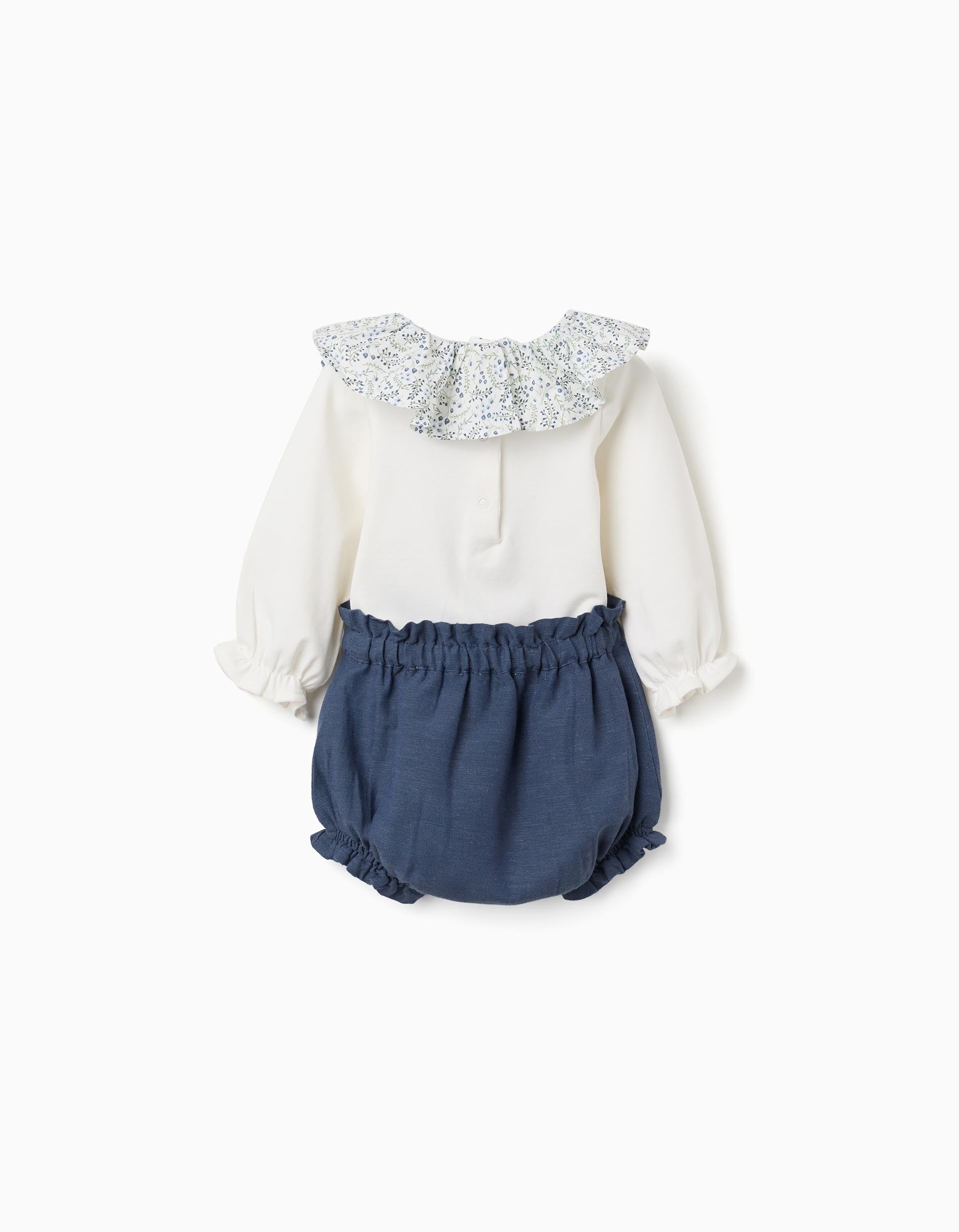 Body + calções de algodão com folhos You&Me para recém-nascida, branco/azul