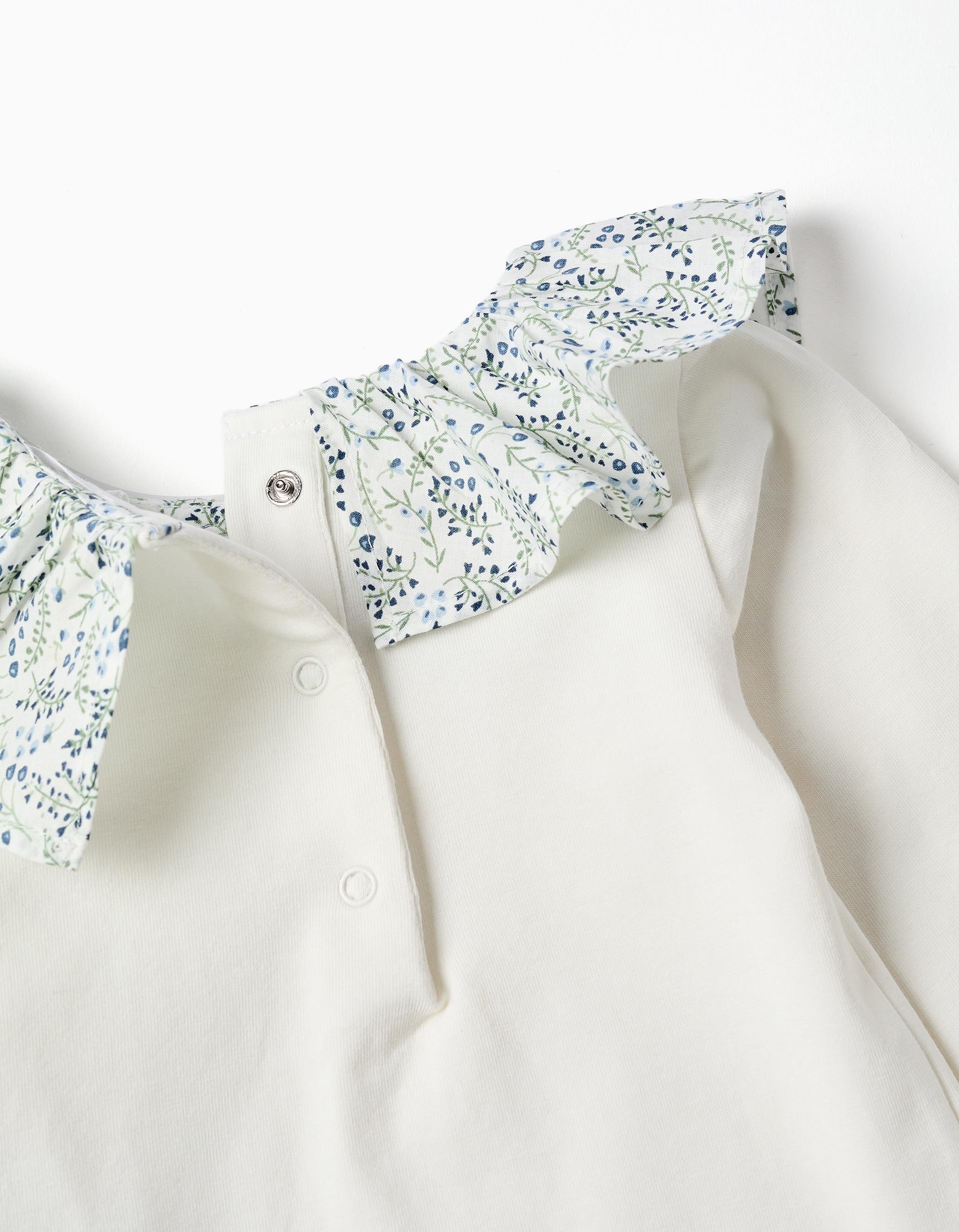 Body + calções de algodão com folhos You&Me para recém-nascida, branco/azul