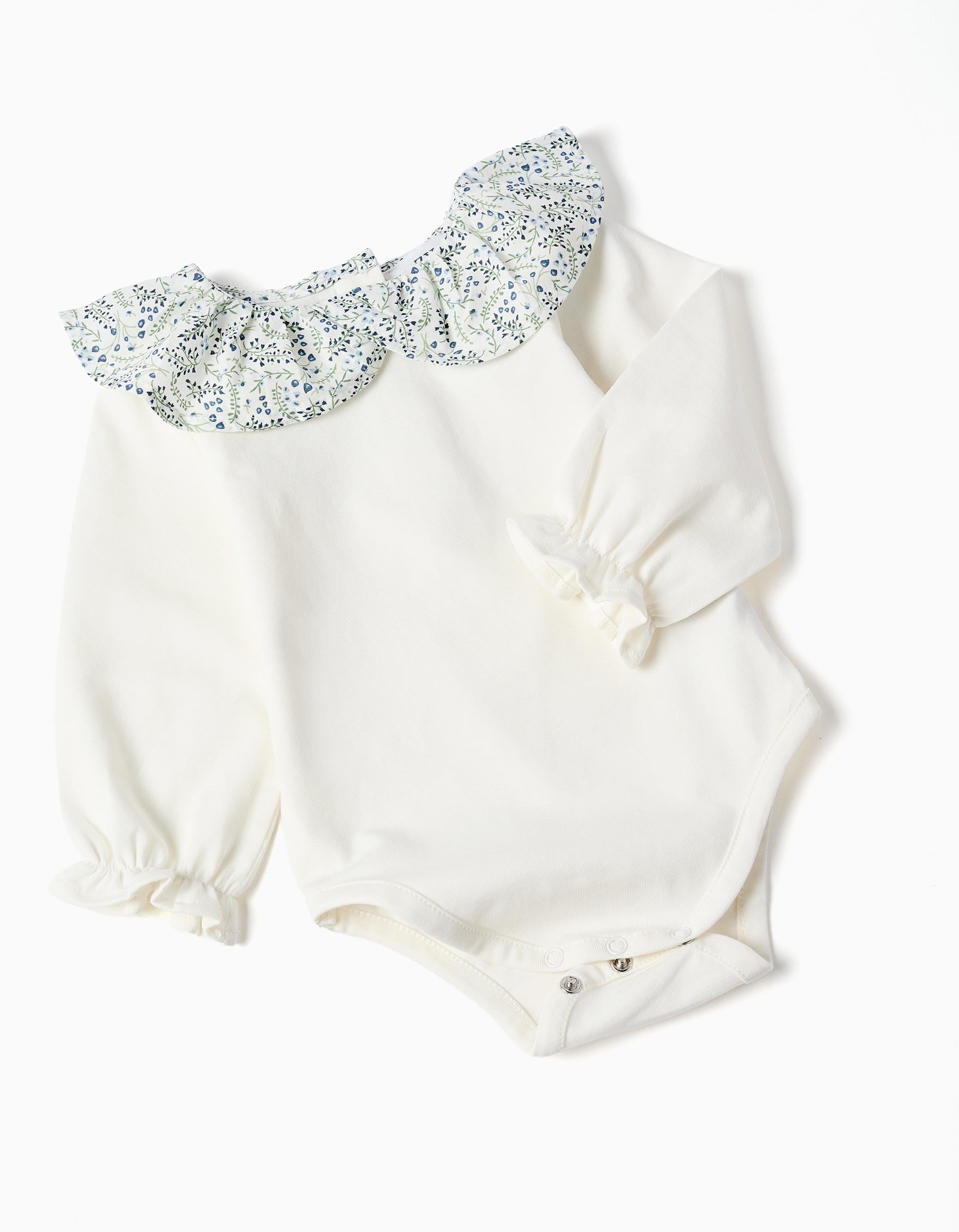Body + calções de algodão com folhos You&Me para recém-nascida, branco/azul