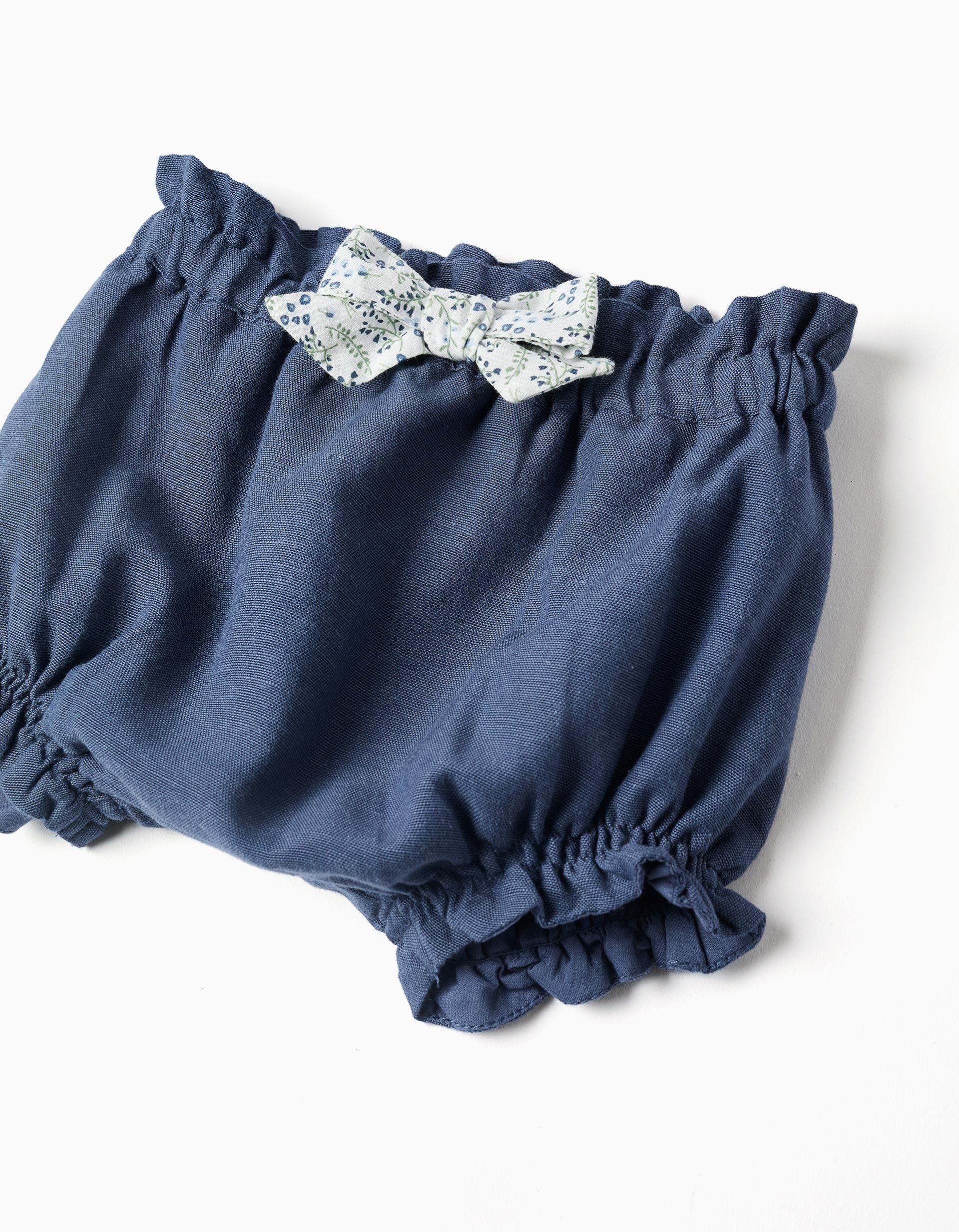 Body + calções de algodão com folhos You&Me para recém-nascida, branco/azul