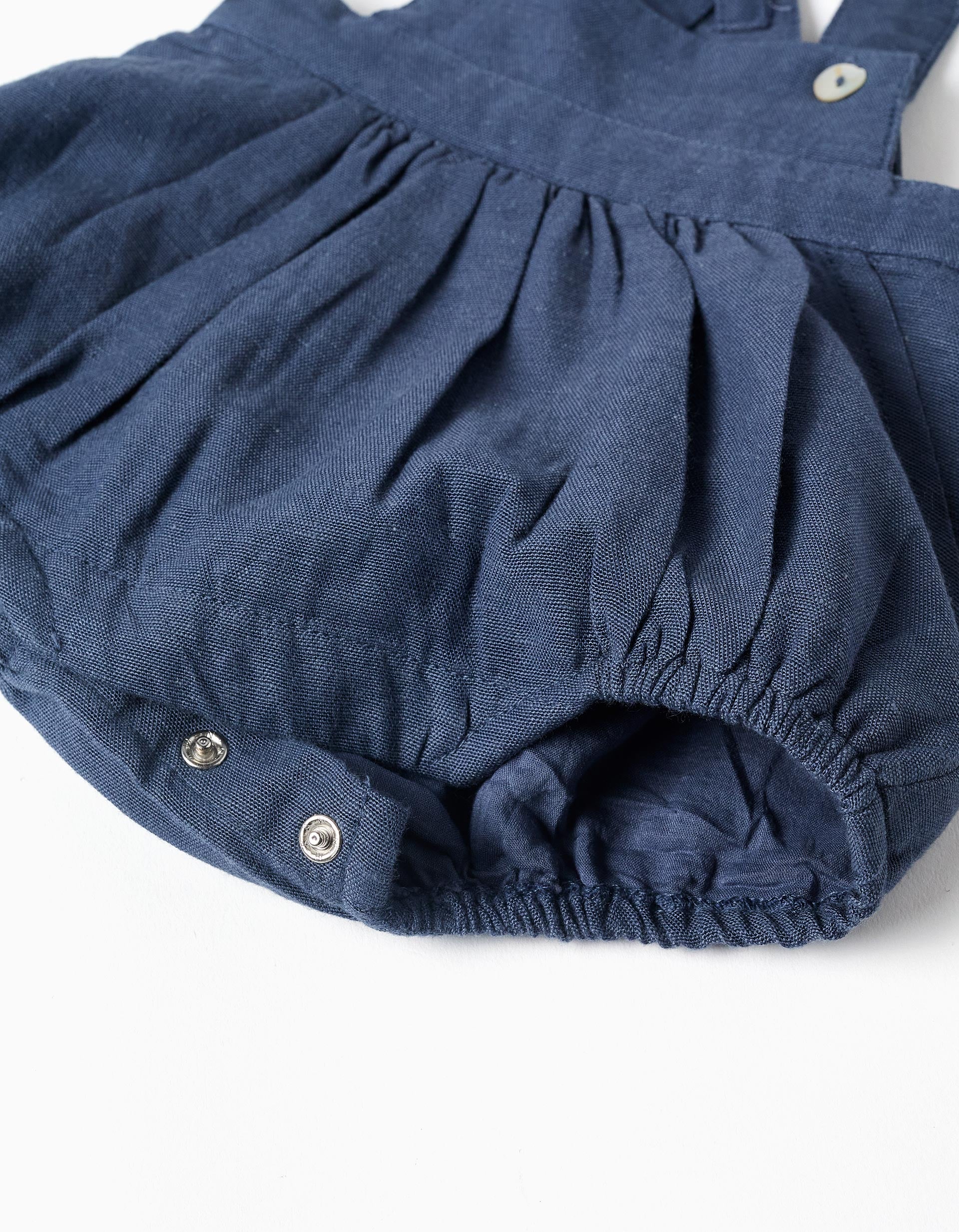 Macacão de linho com alças ajustáveis You&Me para recém-nascido, azul