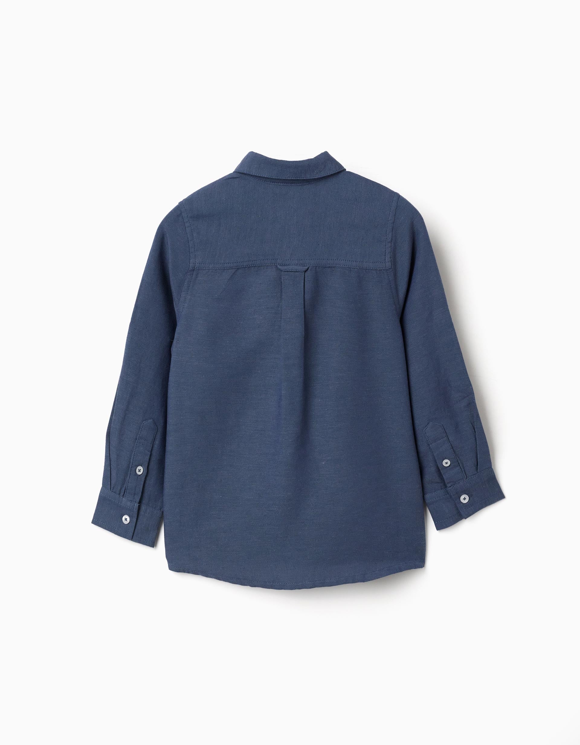 Camisa de linho com mangas dobráveis You&Me para menino, azul