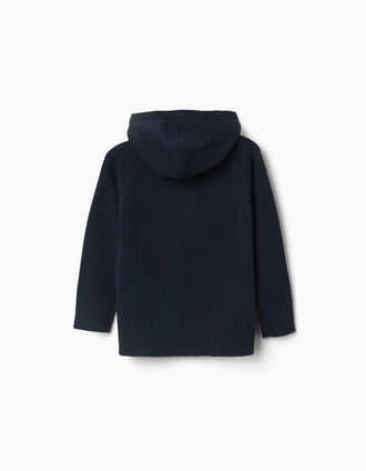 Pull en maille avec capuche B&S pour garçon, bleu foncé
