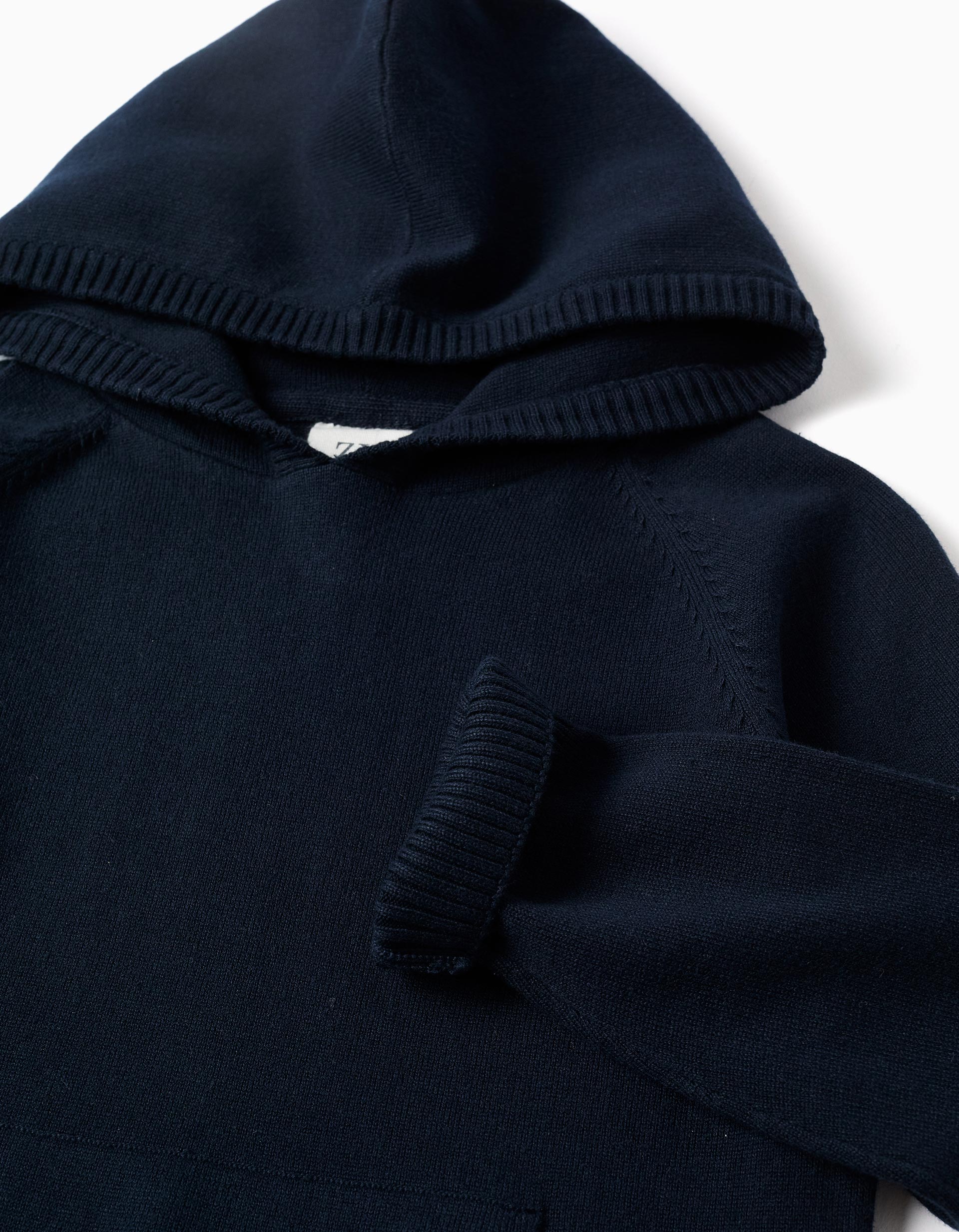 Camisola de malha com capuz B&S para menino, azul-escuro