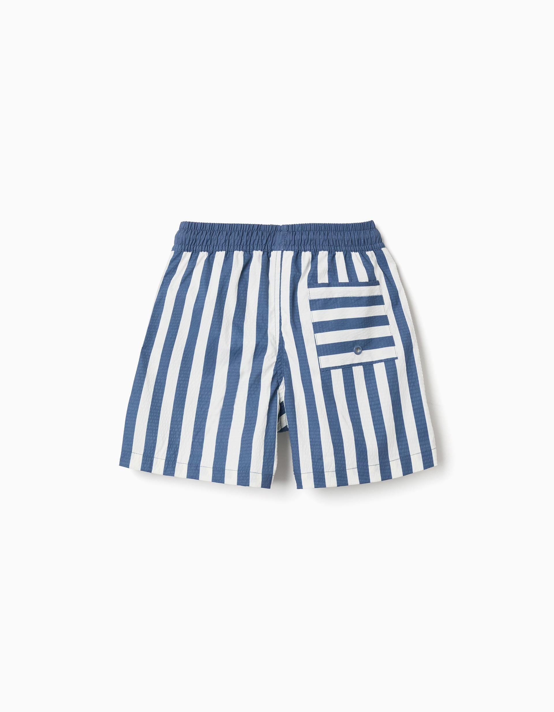 Calções de banho às riscas com cordão You&Me para menino, branco/azul
