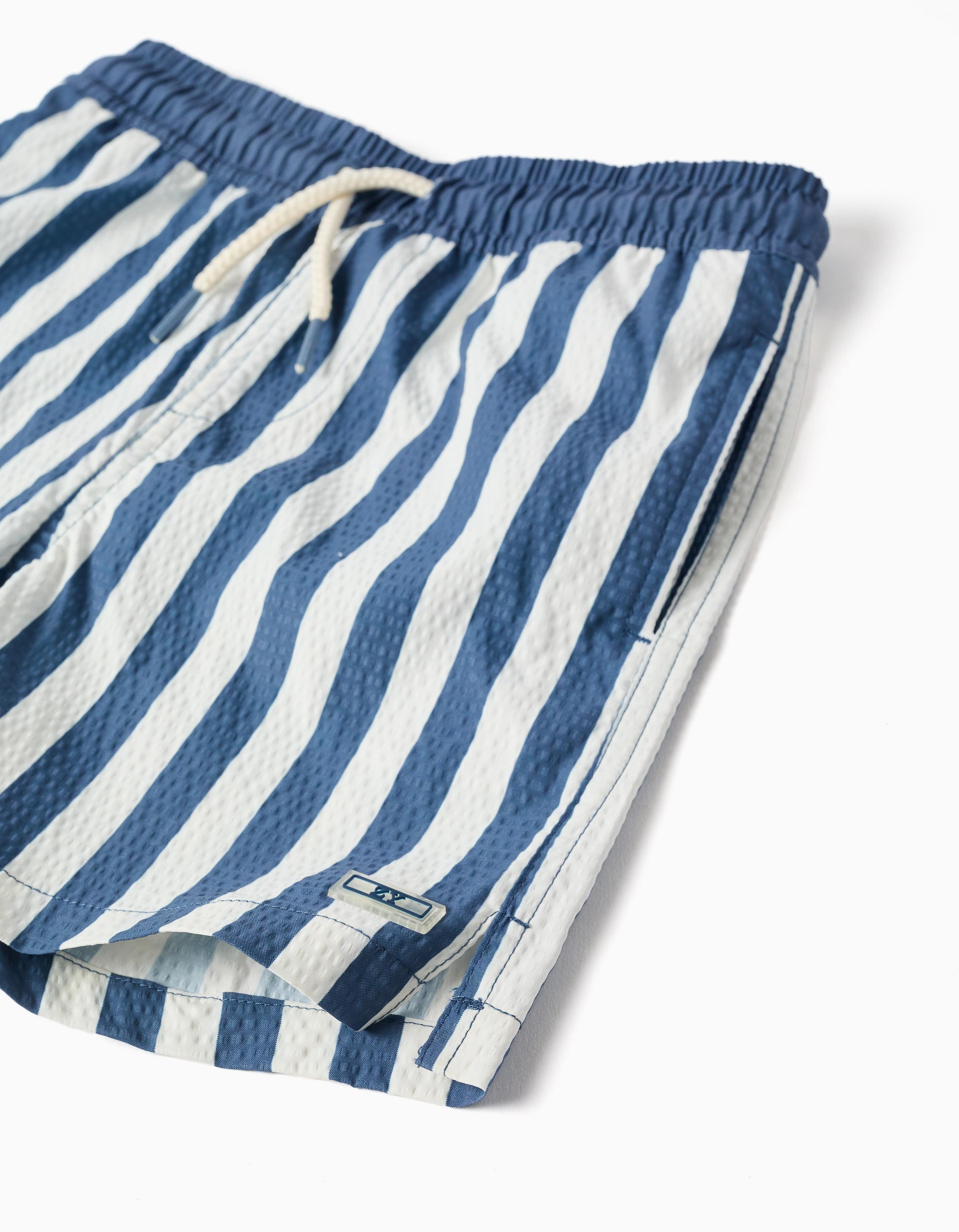 Calções de banho às riscas com cordão You&Me para menino, branco/azul