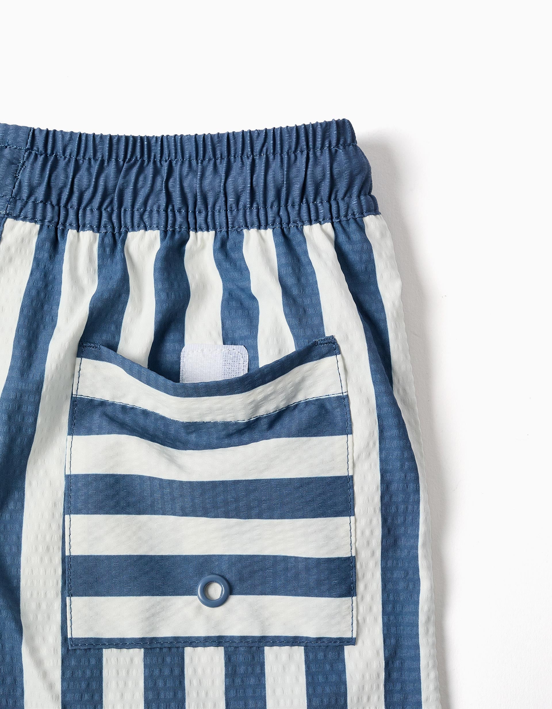 Calções de banho às riscas com cordão You&Me para menino, branco/azul