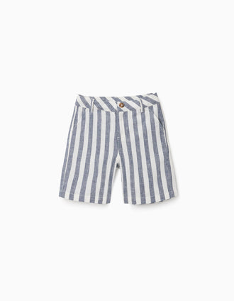 Short chino en coton et lin à rayures You&Me pour garçon, blanc/bleu
