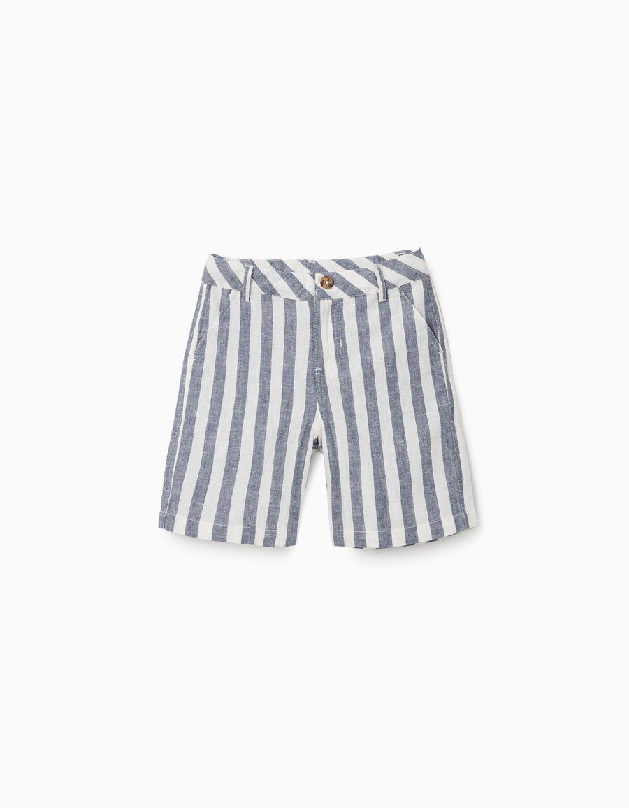 Calções chino em algodão e linho às riscas You&Me para menino, branco/azul