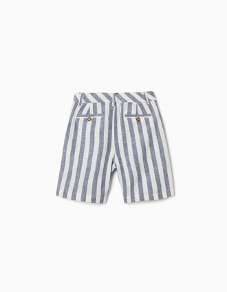 Short chino en coton et lin à rayures You&Me pour garçon, blanc/bleu