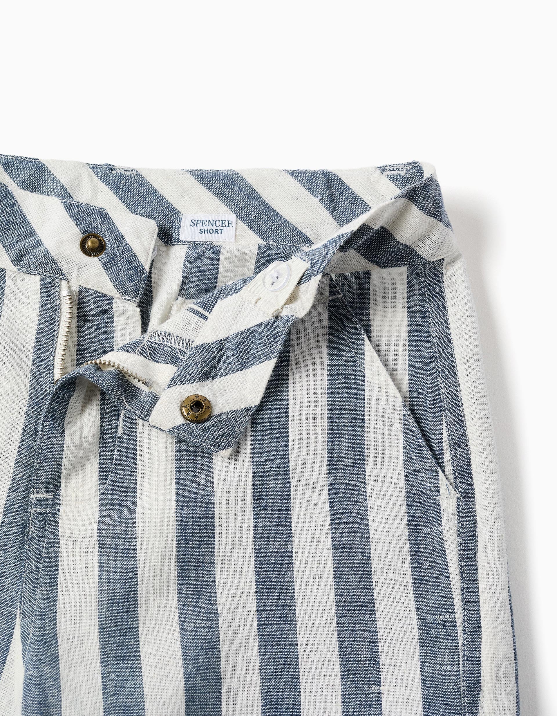 Calções chino em algodão e linho às riscas You&Me para menino, branco/azul