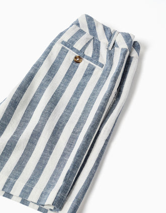Short chino en coton et lin à rayures You&Me pour garçon, blanc/bleu