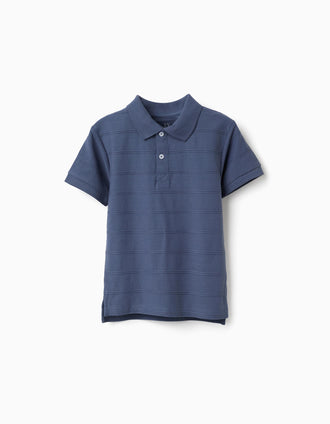 Polo de algodón con líneas en relieve B&S para niño, índigo