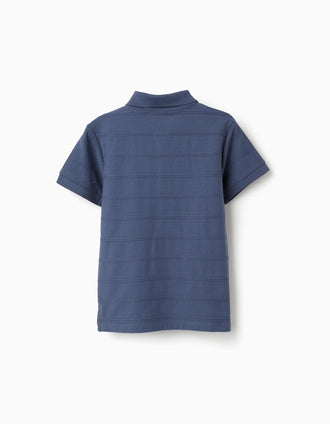 Polo de algodón con líneas en relieve B&S para niño, índigo