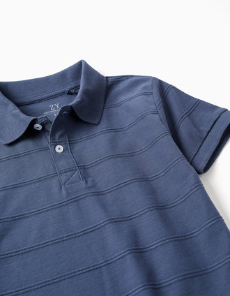 Polo de algodón con líneas en relieve B&S para niño, índigo