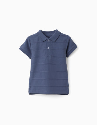Polo en coton avec lignes en relief B&S pour bébé garçon, indigo