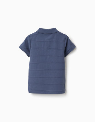 Polo en coton avec lignes en relief B&S pour bébé garçon, indigo