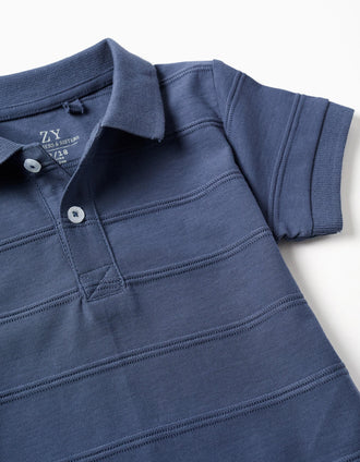 Polo en coton avec lignes en relief B&S pour bébé garçon, indigo