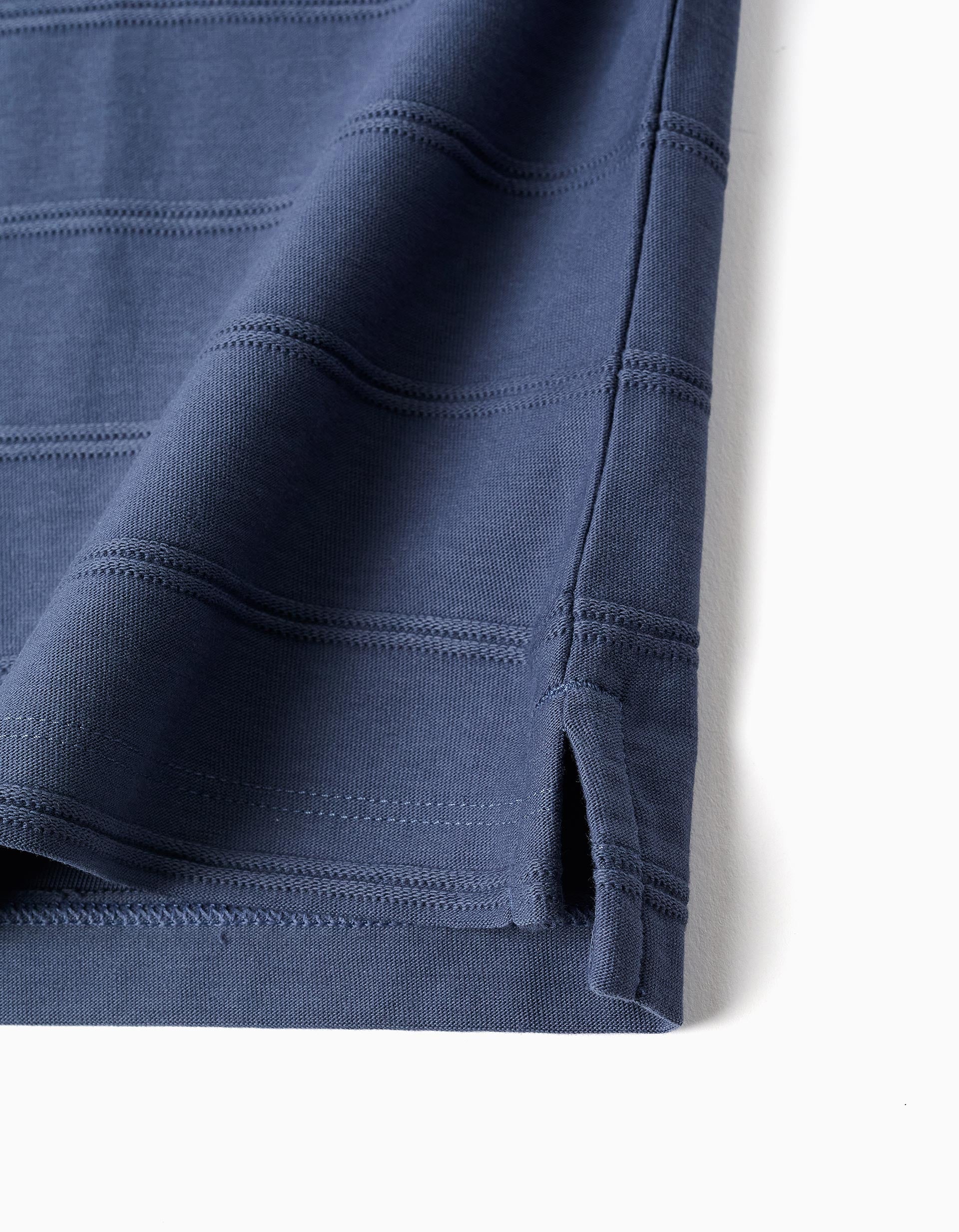 Polo de algodão com linhas em relevo B&S para bebé menino, índigo