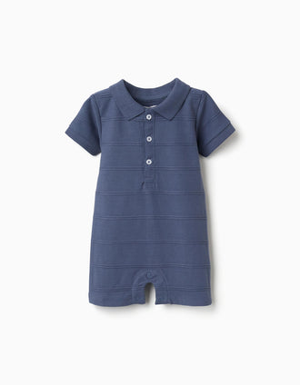 Combinaison en coton à lignes en relief B&S pour nouveau-né, indigo
