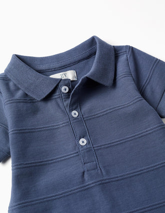 Combinaison en coton à lignes en relief B&S pour nouveau-né, indigo