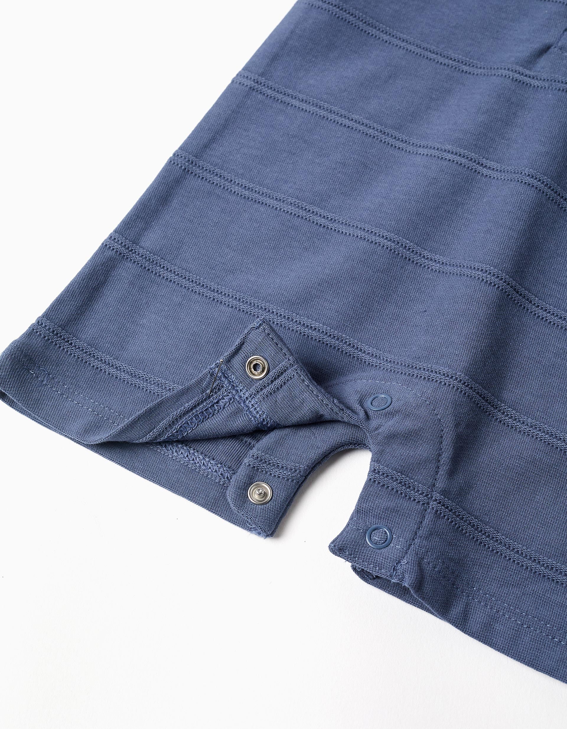 Macacão de algodão com linhas em relevo B&S para recém-nascido, índigo