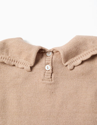 Knitted jumper with scalloped collar for baby girls, beige
