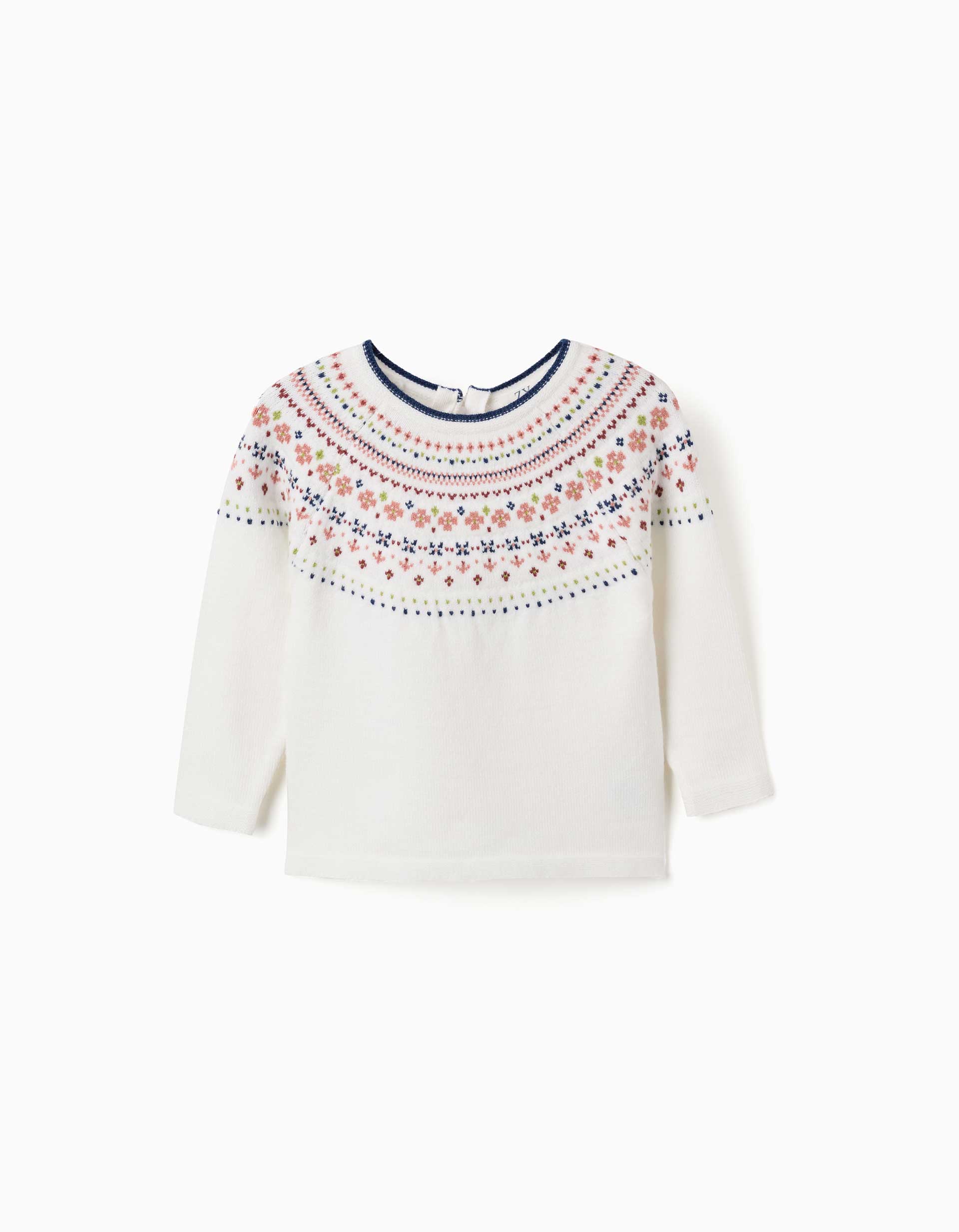 Knitted jumper with jacquard pattern for baby girls, white