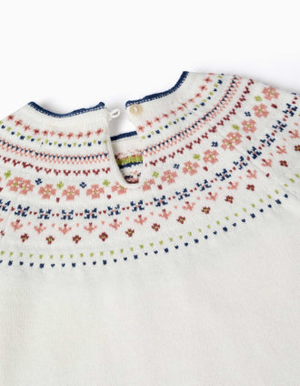 Knitted jumper with jacquard pattern for baby girls, white
