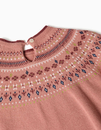 Jersey de punto con jacquard para niña, rosa empolvado