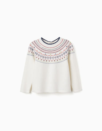 Jersey de punto con jacquard para niña, blanco