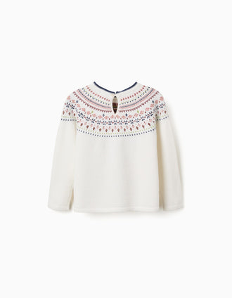 Jersey de punto con jacquard para niña, blanco