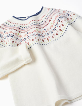 Jersey de punto con jacquard para niña, blanco