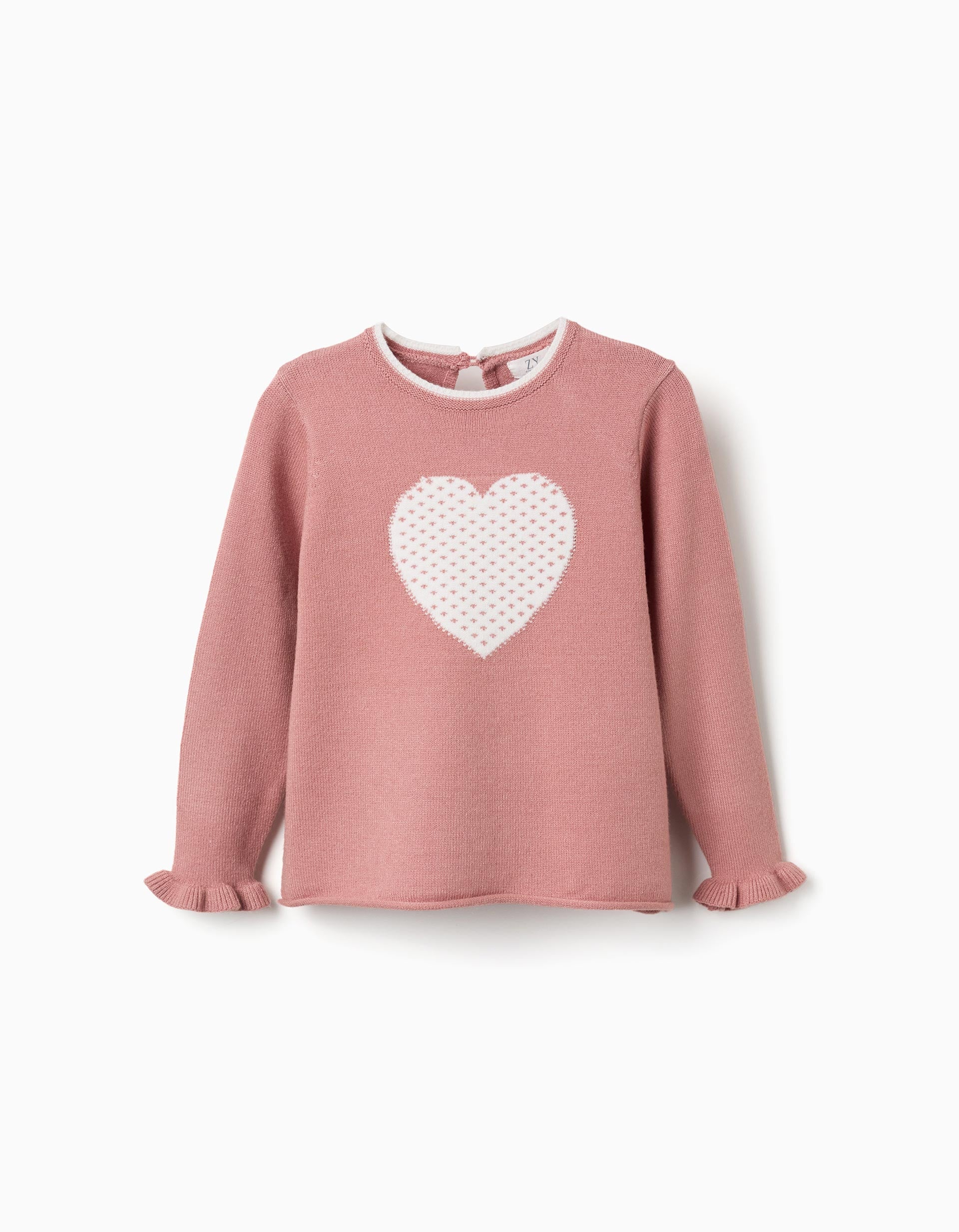 Jersey de punto con corazón jacquard para niña, rosa/blanco