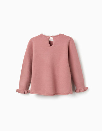 Jersey de punto con corazón jacquard para niña, rosa/blanco