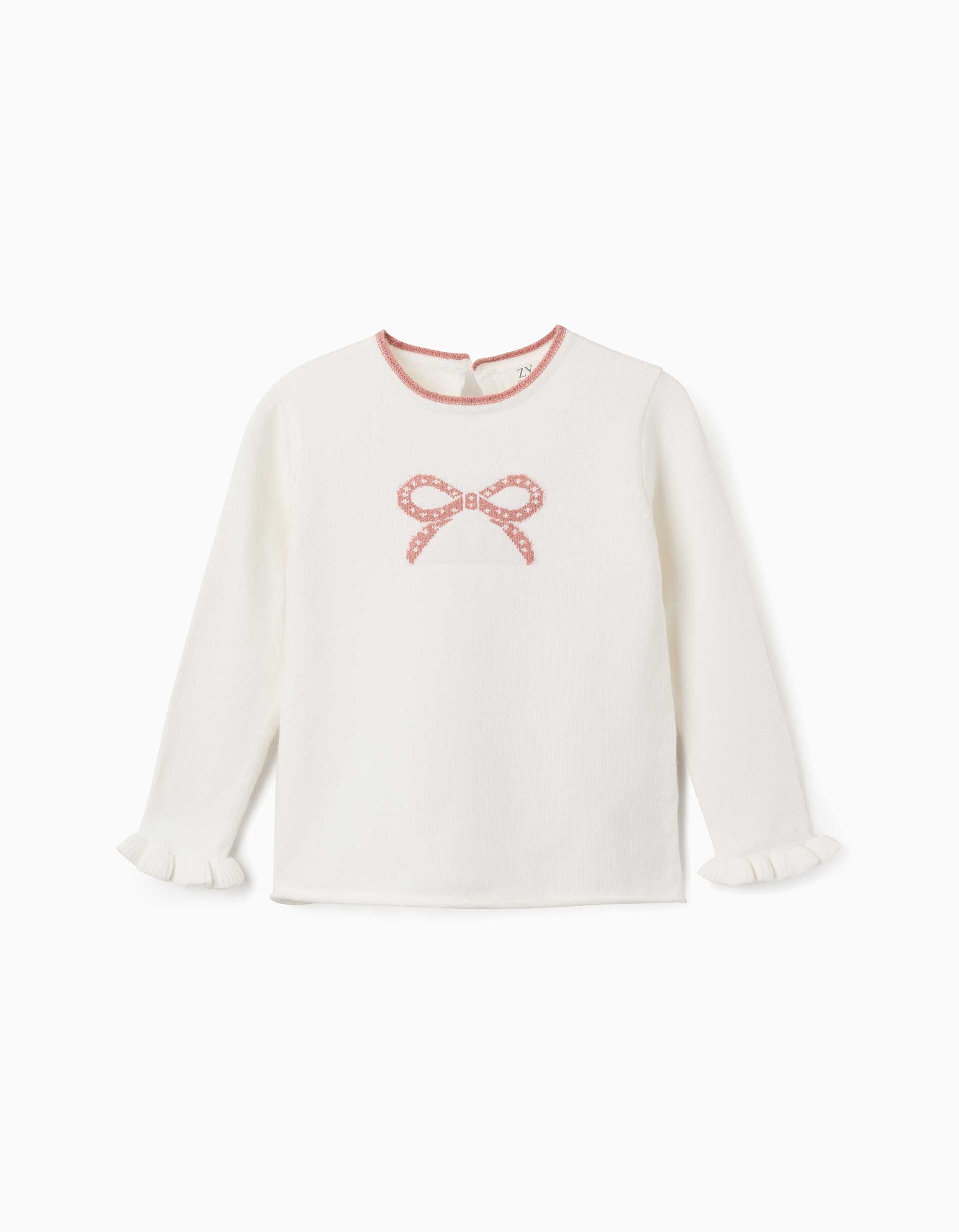 Jersey de punto con lazo jacquard para niña, blanco/rosa