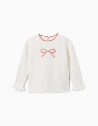 Jersey de punto con lazo jacquard para niña, blanco/rosa
