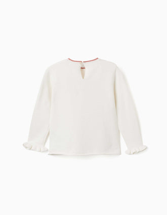 Jersey de punto con lazo jacquard para niña, blanco/rosa
