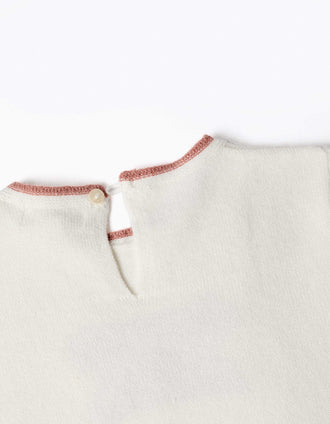 Jersey de punto con lazo jacquard para niña, blanco/rosa