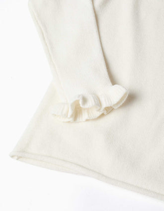 Jersey de punto con lazo jacquard para niña, blanco/rosa