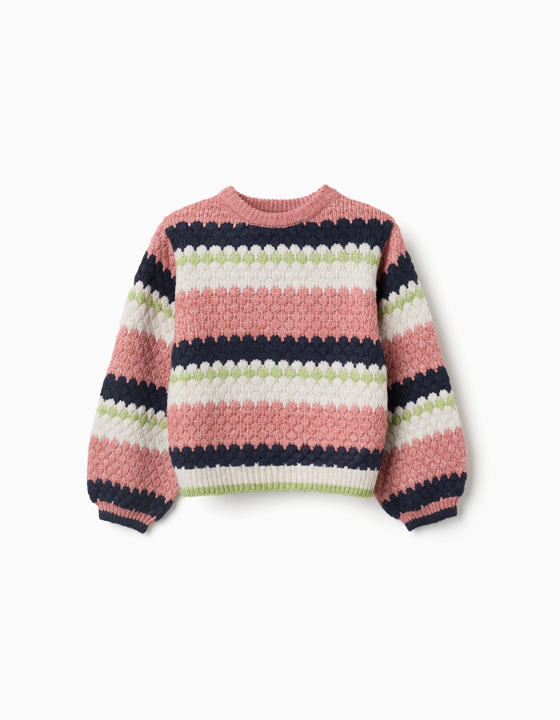 Knitted jumper with stripes for girls, pink/beige/blue/green