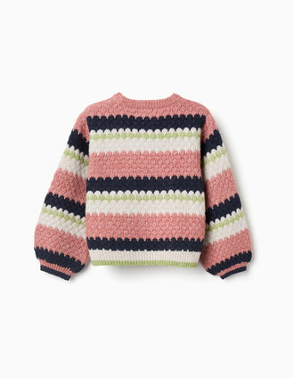 Knitted jumper with stripes for girls, pink/beige/blue/green
