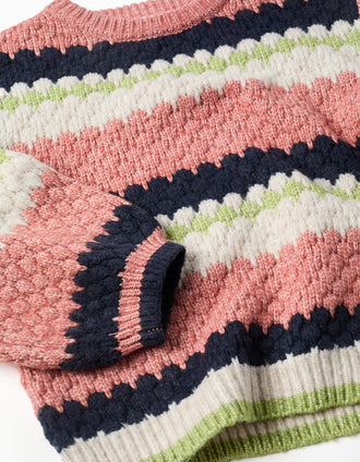 Knitted jumper with stripes for girls, pink/beige/blue/green