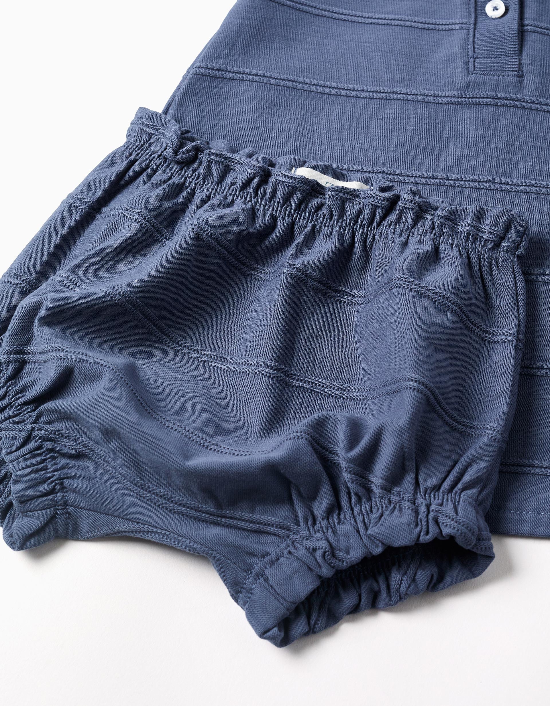 Vestido + tapa-fraldas com linhas em relevo B&S para recém-nascida, índigo