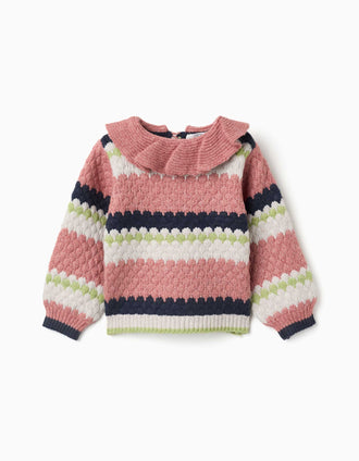 Knitted jumper with stripes for baby girls, pink/beige/blue/green