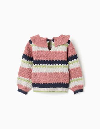 Knitted jumper with stripes for baby girls, pink/beige/blue/green