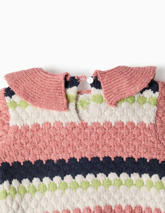 Knitted jumper with stripes for baby girls, pink/beige/blue/green