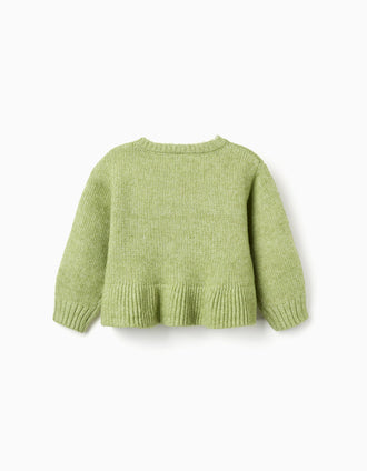 Cardigan with embroidered flowers for baby girls, lime green